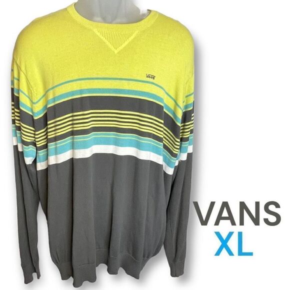 Men’s Vans Knit Pullover Sweater XL 100% Cotton Long Sleeve Striped - Picture 1 of 11